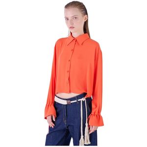 Silvian Heach, Blouses & Shirts, Dames, Oranje, M, Polyester, Klokmouw Shirt Over Lijn