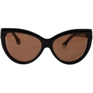 Tom Ford Pre-owned, Zwarte Stoffen Cateye Zonnebril Zwart, Dames, Maat:ONE Size