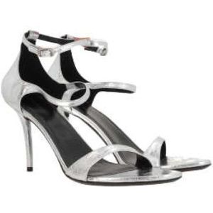 Balenciaga, Schoenen, Dames, Grijs, 36 EU, Leer, Zilver Leren Gerimpelde Sandalen