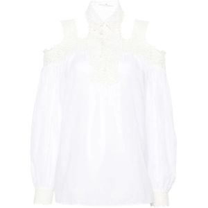 Ermanno Scervino, Blouses & Shirts, Dames, Wit, XS, Witte Off-the-Shoulder Blouse met Kantdetails