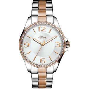 s.Oliver, Stijlvol Goud-Wit Roestvrijstalen Horloge Veelkleurig, Dames, Maat:ONE Size