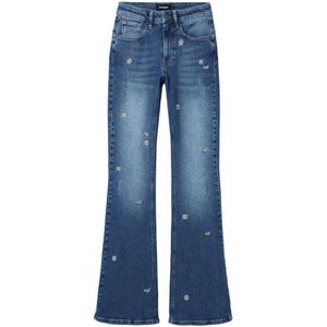Desigual, Blauwe versleten effect jeans Blauw, Dames, Maat:M