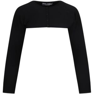 Dolce & Gabbana, Truien, Dames, Zwart, S, Polyester, Stijlvolle Cropped Cardigan