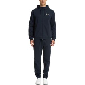 Emporio Armani Ea7, Sport, Heren, Blauw, L, Katoen, Effen Tracksuit met Capuchon en Zakken