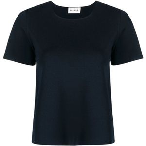 P.a.r.o.s.h., Tops, Dames, Blauw, M, Blauwe Gebreide Ronde-Hals T-Shirt