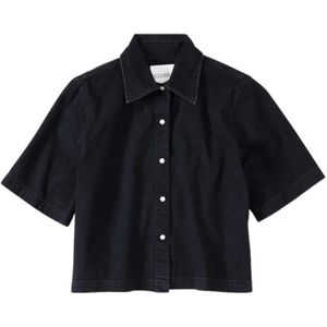 Closed, Zwarte denim blouse - relaxed fit Zwart, Dames, Maat:L