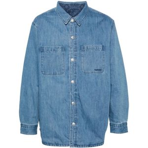 Levi's, Overhemden, Heren, Blauw, M, Denim, Blauwe Denim Shirt Omkeerbaar Logo