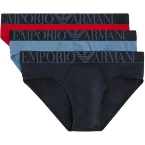 Emporio Armani, 3-Pack Stretch Katoenen Slips - Blauw Veelkleurig, Heren, Maat:L