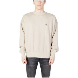 Calvin Klein Jeans, Beige Sweatshirt met Lange Mouwen en Ronde Hals Beige, Heren, Maat:L