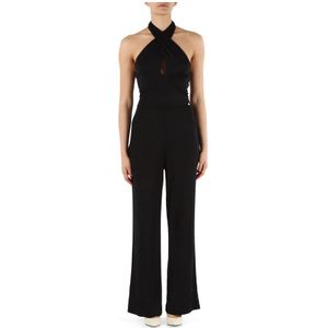 Guess, Jumpsuits & Playsuits, Dames, Zwart, M, Polyester, Glanzende wijde pijp jumpsuit