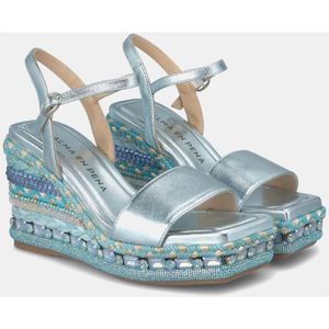 Alma EN Pena, Schoenen, Dames, Blauw, 38 EU, Leer, Sandaal met sleehak en strass details