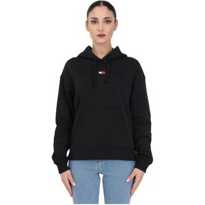 Tommy Jeans, Sweatshirts & Hoodies, Dames, Zwart, L, Katoen, Zwarte hoodie met geborduurd logo
