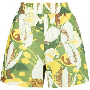 Maliparmi, Korte broeken, Dames, Groen, S, Katoen, Gedrukte Katoenen Mousseline Elastische Taille Shorts