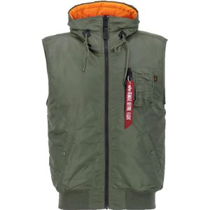 Alpha Industries, Hooded Ma-1 Vest in Sage Green Groen, Heren, Maat:XL