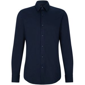 Hugo Boss, Overhemden, Heren, Blauw, M, Katoen, Blauw overhemd met lange mouwen en performance pasvorm