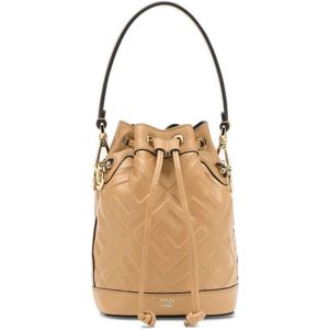 Fendi, Tassen, Dames, Beige, ONE Size, Leer, Iconische FF-motief leren tas