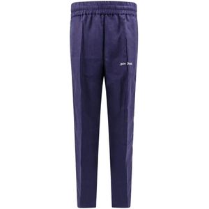 Palm Angels, Klassieke Logo Linnen Broek Blauw, Heren, Maat:XL