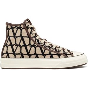 Valentino Garavani, Schoenen, Heren, Beige, 44 EU, Katoen, Beige Logo-Print Hi-Top Sneakers