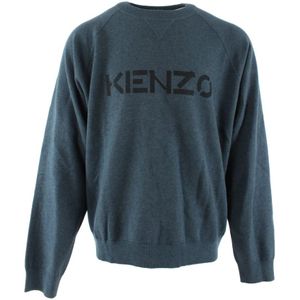 Kenzo, Sweatshirts & Hoodies, Heren, Blauw, XL, Katoen, Blauwe Wol-Katoen Trui voor Heren