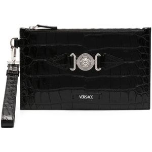 Versace, Tassen, Heren, Zwart, ONE Size, Leer, Clutches