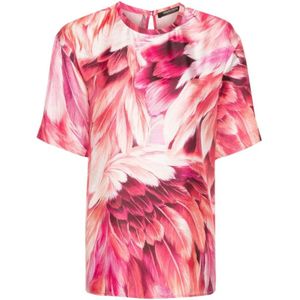 Roberto Cavalli, Roze T-Shirt Polos Collectie Roze, Dames, Maat:M