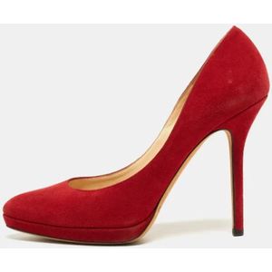 Jimmy Choo Pre-owned, Pre-owned, Dames, Rood, 38 EU, Suède, Pre-owned Suede heels