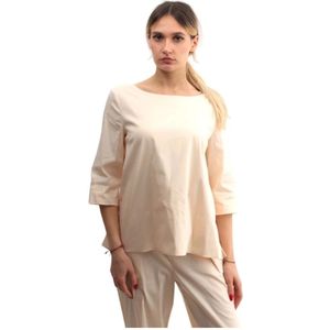 Liviana Conti, Blouses & Shirts, Dames, Beige, M, Katoen, Beige Boothals Blouse met 3/4 Mouwen