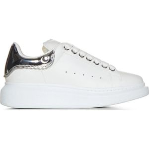 Alexander McQueen, Schoenen, Dames, Wit, 39 EU, Leer, Witte Sneakers met Zilveren Details