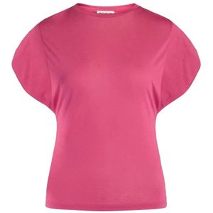 Dondup, Tops, Dames, Roze, S, Katoen, Fuchsia Jersey T-Shirt met Gerimpelde Mouwen