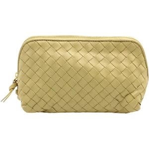 Bottega Veneta Vintage, Vintage Leren Reisportemonnee Geel, Dames, Maat:ONE Size