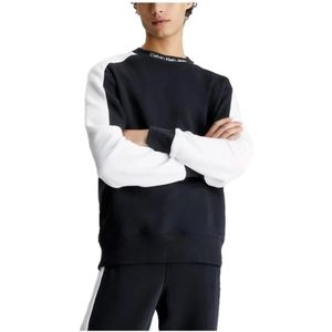 Calvin Klein, Colorblock Sweater met ronde hals Zwart, Heren, Maat:L