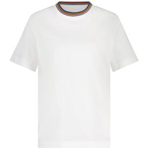 PS By Paul Smith, Tops, Heren, Wit, S, Katoen, Comfortabel Katoenen T-Shirt met Gestreepte Kraag