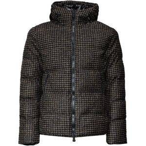 People of Shibuya, Bruine Houndstooth Gewatteerde Jas Bruin, Heren, Maat:L