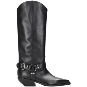 Elena Iachi, Schoenen, Dames, Zwart, 37 EU, Leer, Zwarte Leren Westernlaarzen met Studs