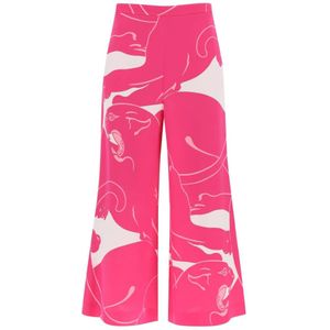 Valentino Garavani, Cady Panther Cropped Broek Roze, Dames, Maat:M