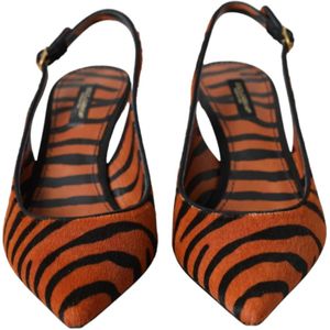 Dolce & Gabbana, Schoenen, Dames, Oranje, 37 EU, Zebra Print Leren Slingback Sandalen