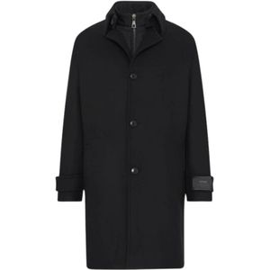 Drykorn, Zwarte gewatteerde jas met trenchkraag en zakken Zwart, Heren, Maat:L