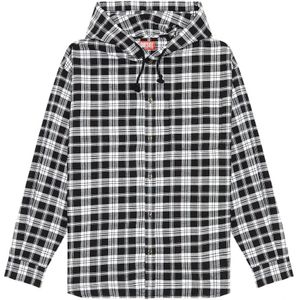 Diesel, Overhemden, Heren, Zwart, XL, Katoen, Oversized hooded shirt in tactile flannel