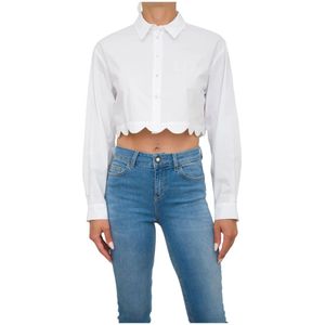 Twinset, Blouses & Shirts, Dames, Wit, S, Katoen, Wit Geborduurd Cropped Shirt