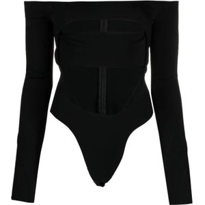 Mugler, Tops, Dames, Zwart, M, Zwart Off-Shoulder Cut-Out Bodysuit