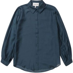 Munthe, Blouses & Shirts, Dames, Blauw, L, Linnen, Elegant Overhemd met Pofmouwen