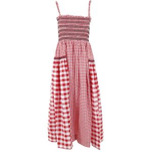 Molly Goddard, Kleedjes, Dames, Veelkleurig, S, Katoen, Rode Gingham Midi Jurk