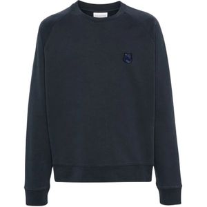 Maison Kitsuné, Sweatshirts & Hoodies, Heren, Blauw, M, Katoen, Handtekening Vos Motief Crew Neck Sweater
