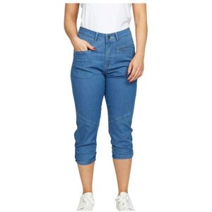 2-Biz, Jeans, Dames, Blauw, S, Denim, Cropped Denim Broek met Gerimpelde Zoom