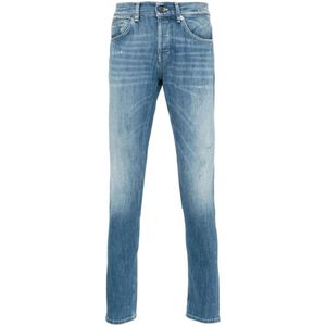 Dondup, Blauwe Distressed Denim Jeans Blauw, Heren, Maat:W38