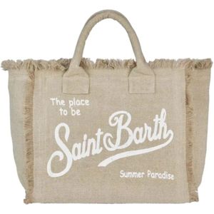 MC2 Saint Barth, Tassen, Dames, Beige, ONE Size, Linnen, Beige Linen Vanity Tote Bag