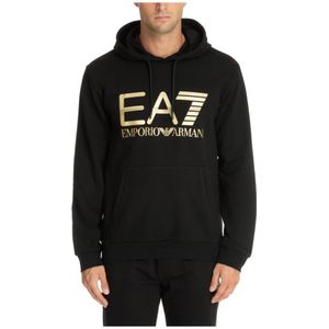 Emporio Armani Ea7, Sweatshirts & Hoodies, Heren, Zwart, L, Katoen, Trekkoord Patroon Logo Zak Hoodie