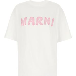 Marni, Tops, Dames, Wit, S, Katoen, Casual Katoenen T-Shirt