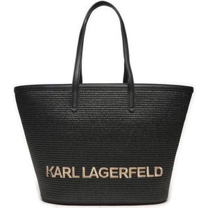 Karl Lagerfeld, Tassen, Dames, Zwart, ONE Size, Katoen, Zomer Raffia Tote Tas