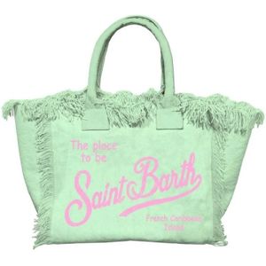 MC2 Saint Barth, Tassen, Dames, Groen, ONE Size, Groene Colette Canvas Handtas met Franjes